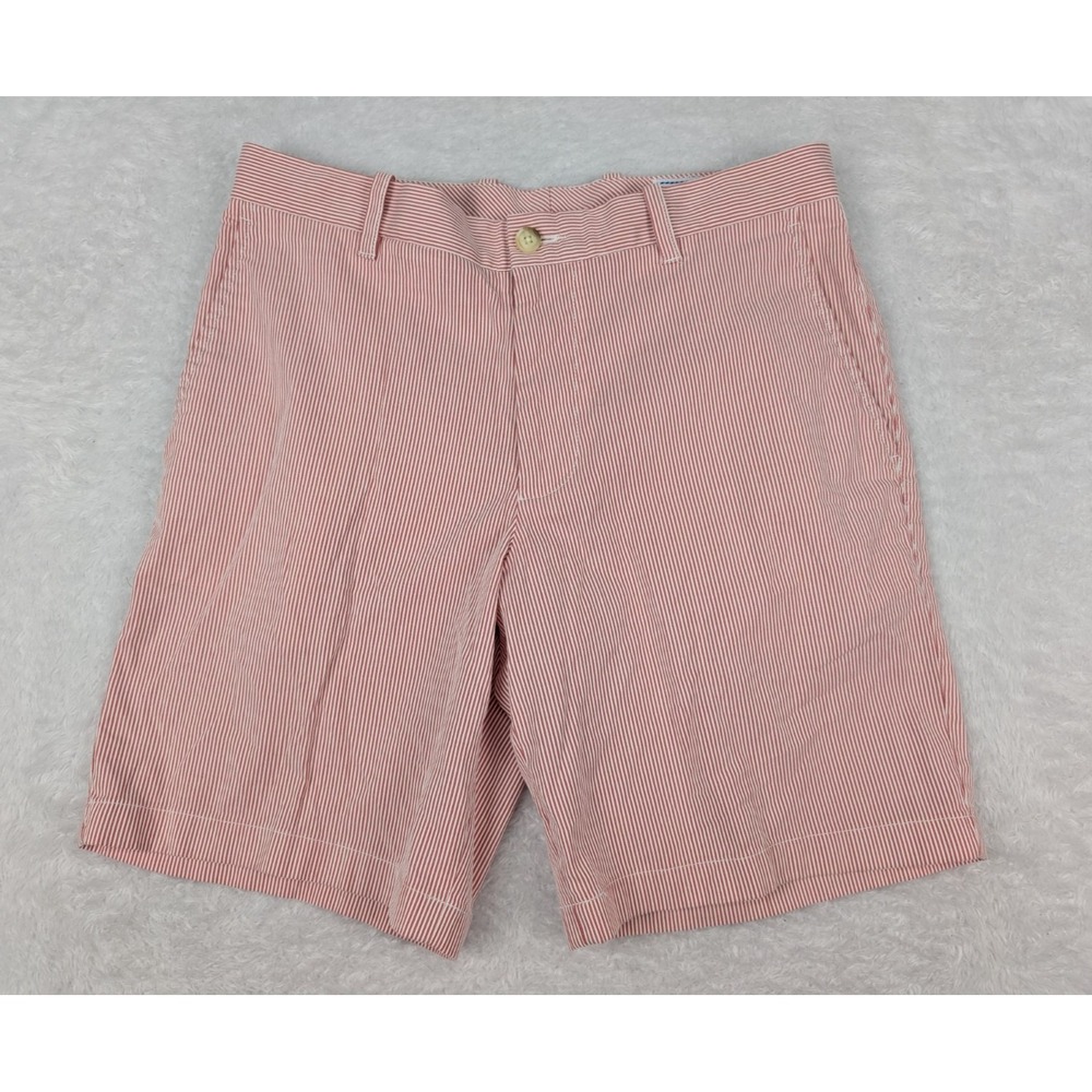 Southern Tide Seersucker Shorts Mens Size 33(34x8.5) Red White Striped Skipjack